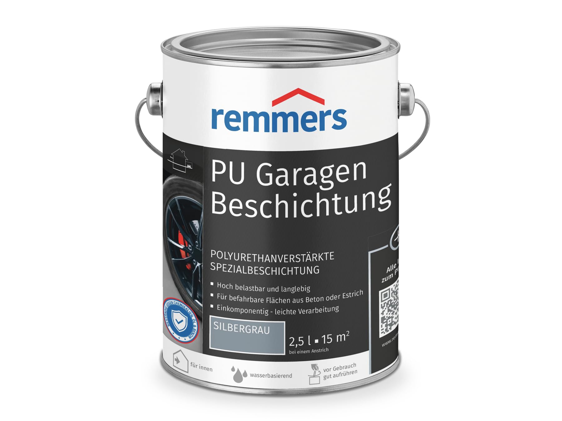 Remmers PU Garagenbeschichtung silbergrau, matt, 2,5 Liter, 2in1 Schutzanstrich, für Beschichtungen von Beton & Zementestrichflächen, für Garagenböden