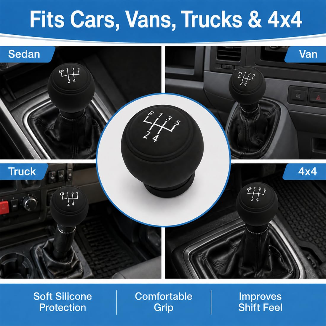 Copri pomello cambio auto 5 marce nero elastico custodia antiscivolo universale cover impermeabile per automobile furgone camion quad (D)