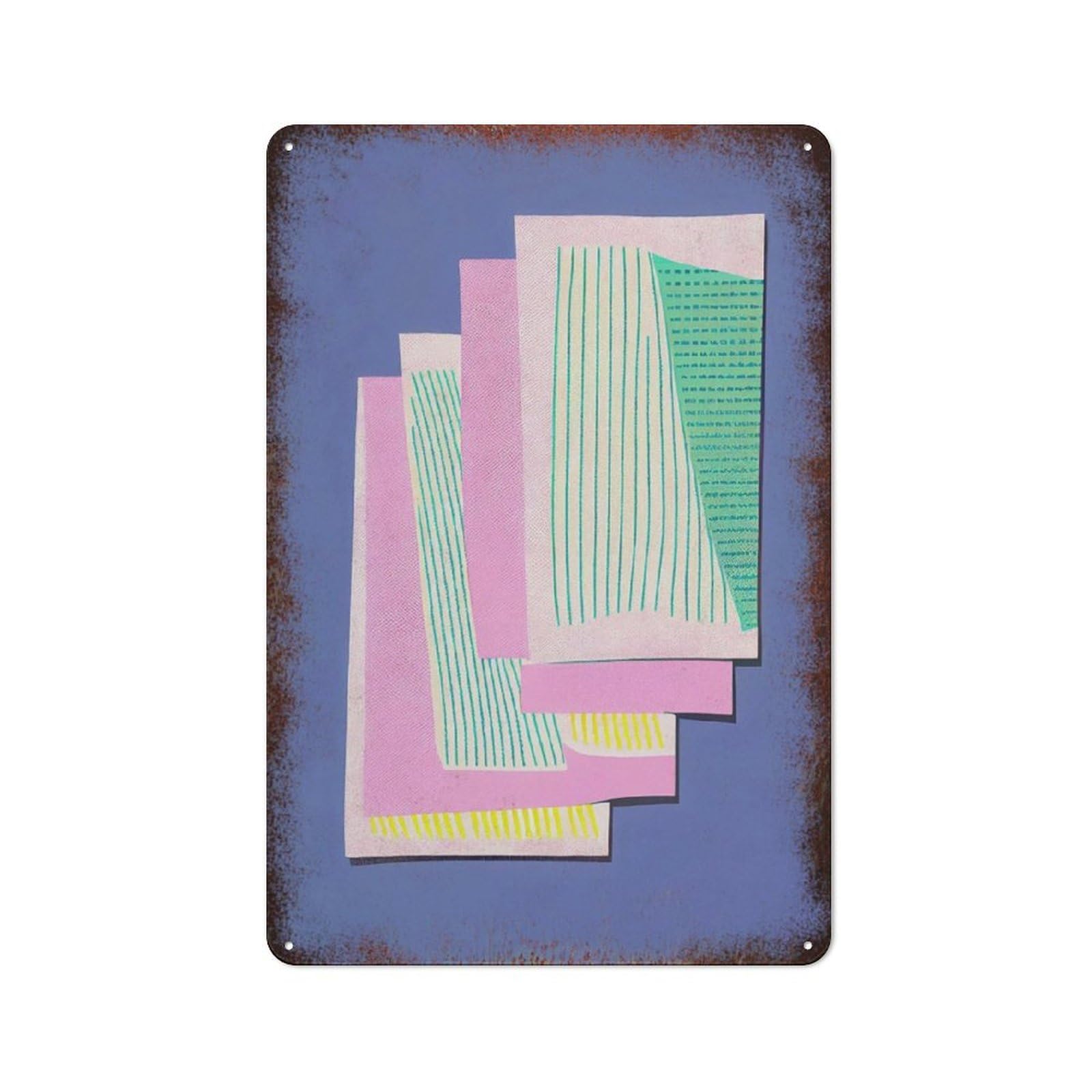 peiyeety Metal Tin Sign Abstract Colorful Paper Pattern Vintage Rustic Wall Art Kitchen Bathroom Bedroom Living Room Cafe Farmhouse Entryway Office Garage Home Bar Laundry Room Porch 12x16 Inch