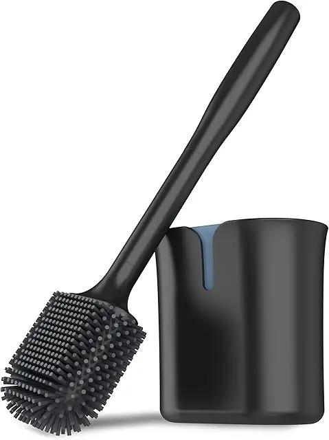 MR.SIGA Silicone Toilet Brush with Holder - Wall or Floor Mounting, Black