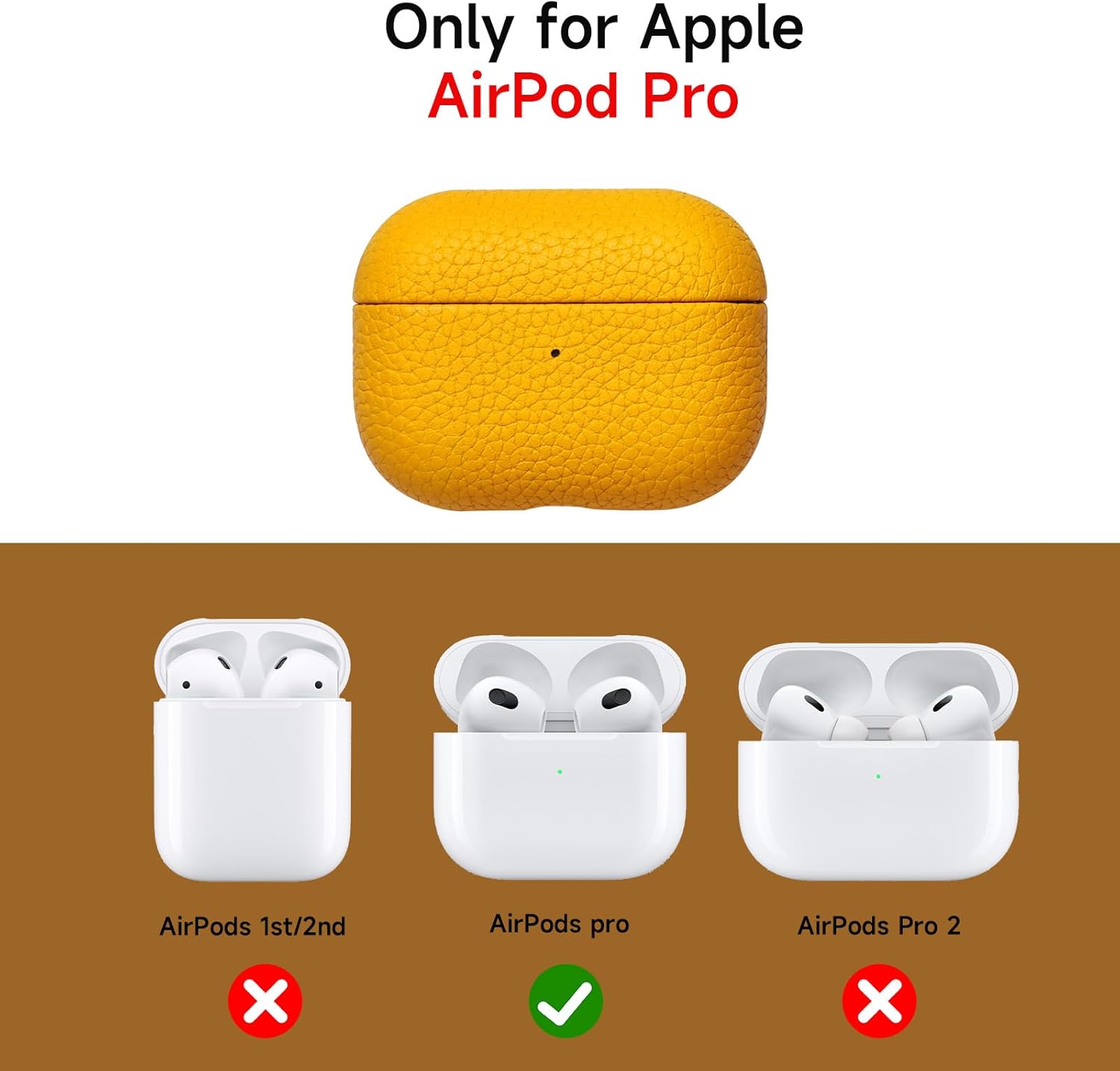 LUCKYCOIN for AirPods Pro Case,Authentic Pebble Leather,Compatible with Magsafe Wireless Charging,Front LED Visible,Handmad Series,Cover Shockproof Shell Dust/Dirt Proof Case-Yellow