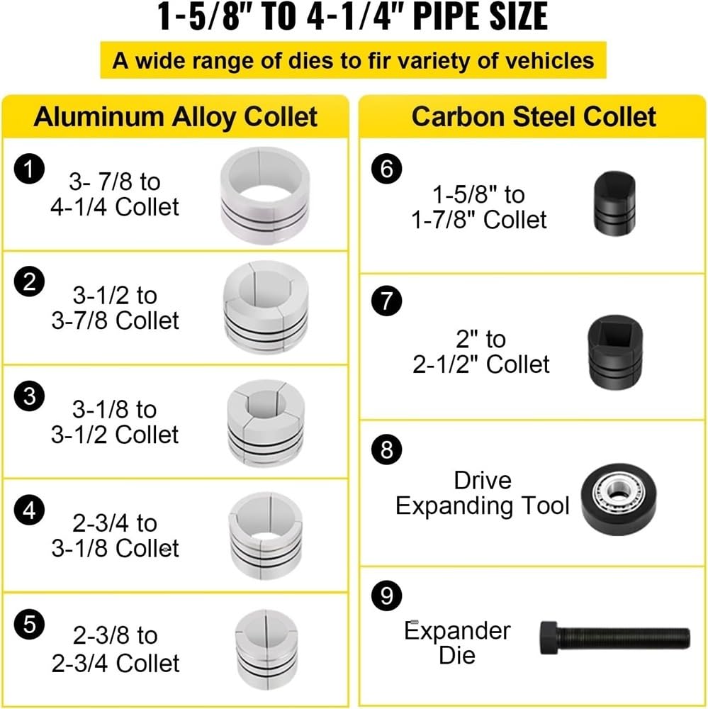 Kit espansore Idraulico per Tubi di Scarico da 1-5/8 a 4-1/4 Pollici, Set di Utensili per l'espansione di Tubi di marmitta per autoveicoli manuali da 10 tonnellate
