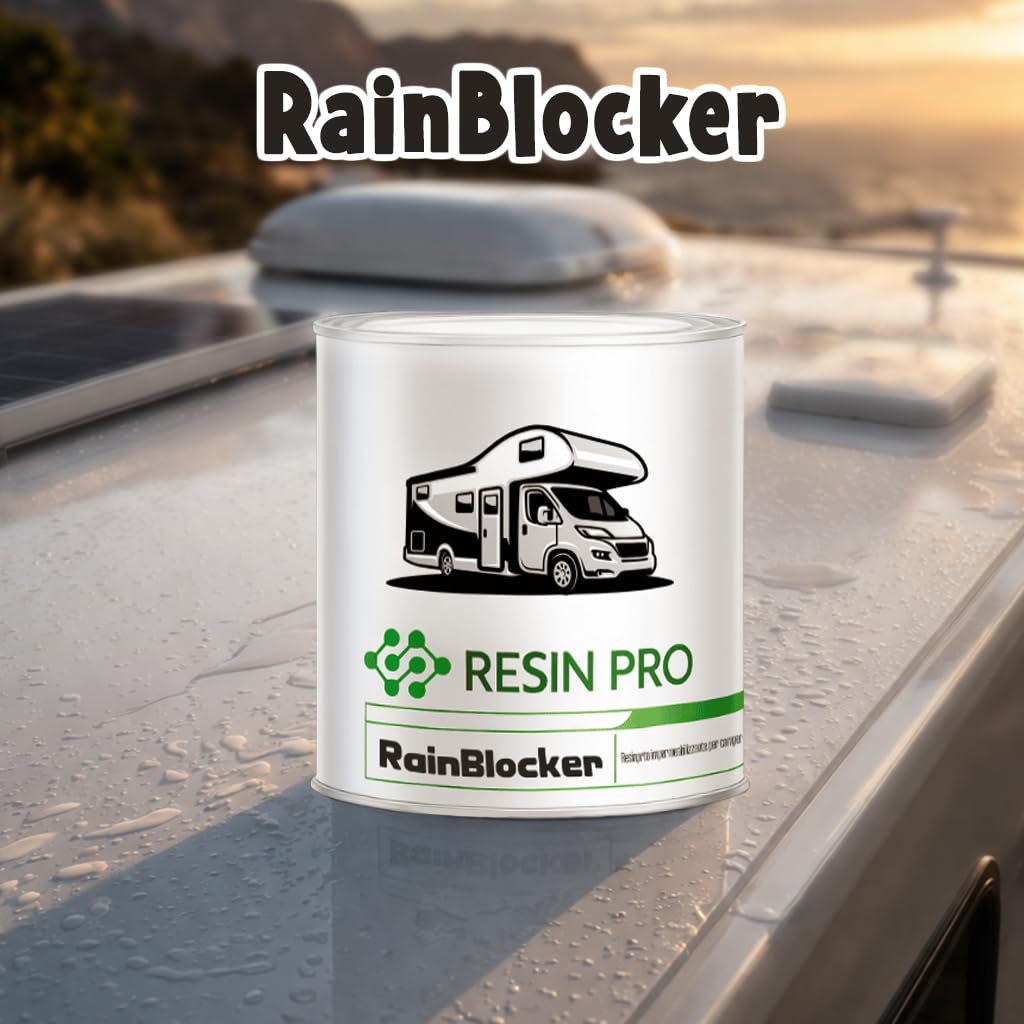 Resin Pro® RainBlocker – Rivestimento Impermeabilizzante Elastico per Tetti Camper, Van e Caravan – Membrana Protettiva, Resistente a Pioggia e Sbalzi Termici – Bianco con Anti-UV 1 kg