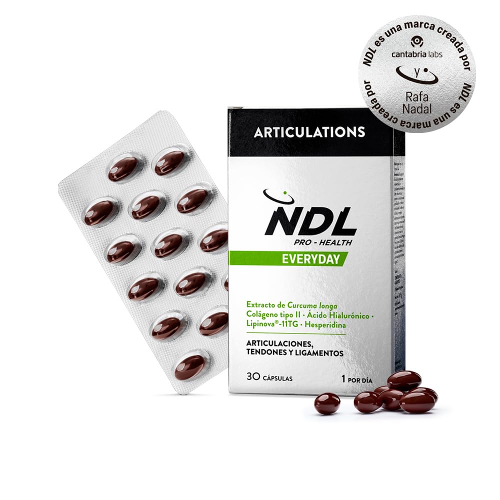 NDL Pro-Health Articulaciones - Colágeno puro tipo II con ácido hialurónico, cúrcuma y vitamina C, funcionamiento normal de huesos, articulaciones y cartílagos - 30 cápsulas, 1 mes