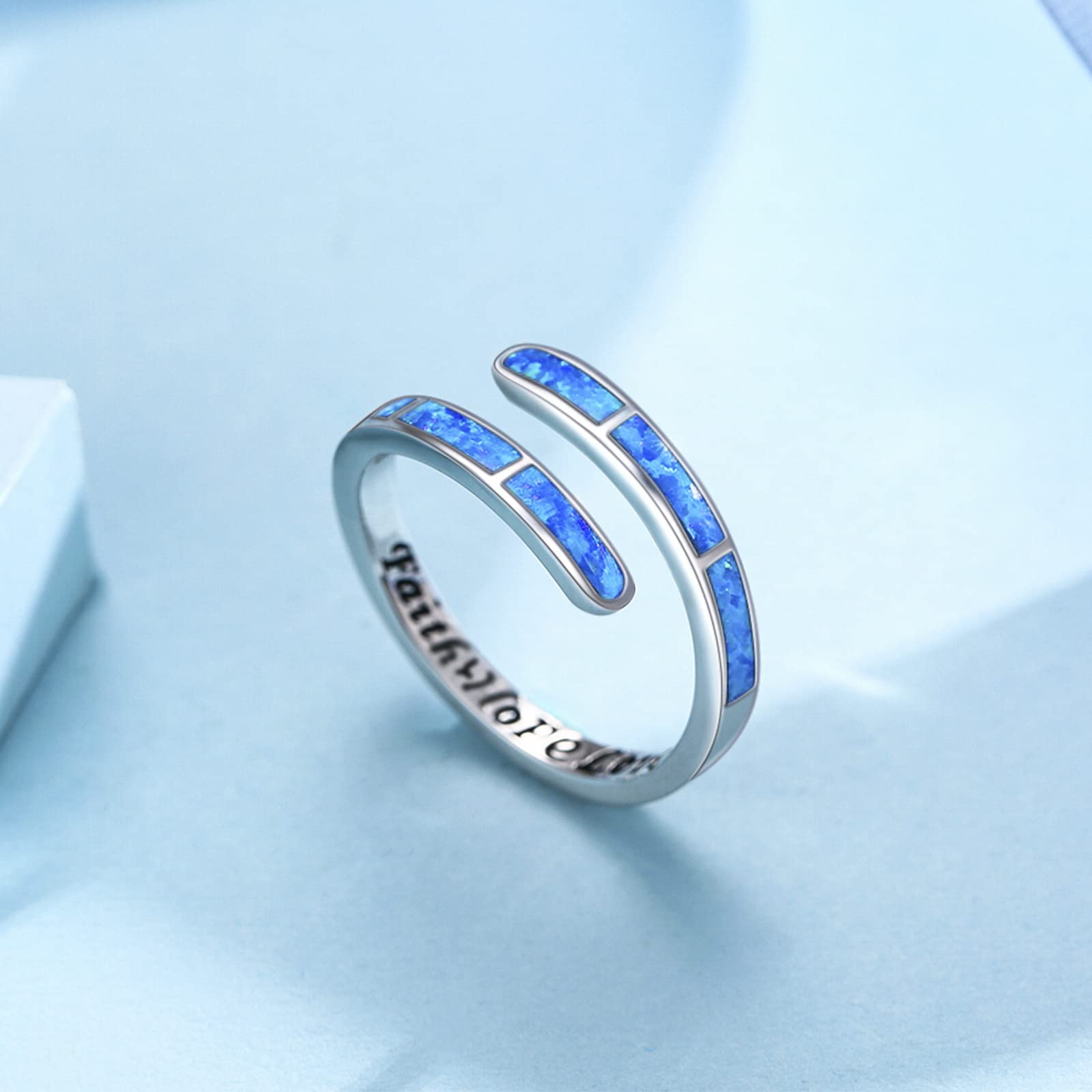 Anillo de plata de ley 925 con diseño de Faith Hope Love/I Can Do All Things, anillo ajustable de ópalo para mujer, joyería de ópalo para niñas y mujeres