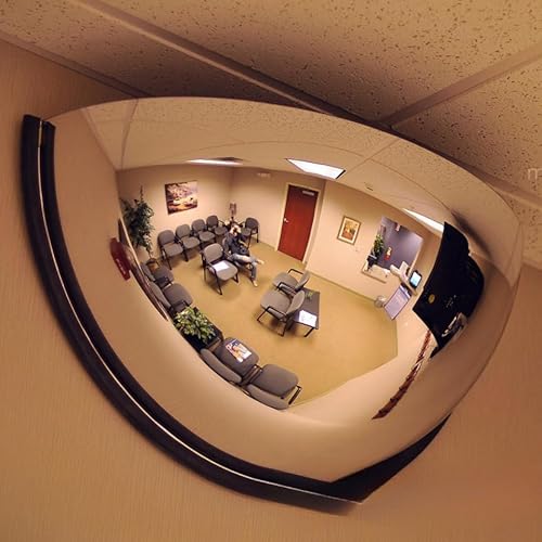 tangcheng カーブミラー ガレージミラー 安全 道路反射鏡 1/4凸面 接着タイプ 丸型 交通広角レンズ 半球状の凸面鏡 コーナー 防犯 事故防止に スーパーマーケット盗難防止 カーポートや死角 室内 屋外 駐車場 車庫 店舗 (40cm)