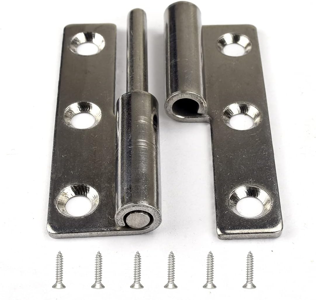 2pcs Lift Off Hinges Small Slip Joint Stainless Flag Hinge-Lift Off Left Handed Lid Door - 3-inch Long 6 Holes Lift Off Hinge
