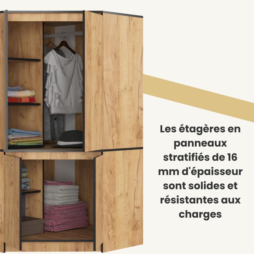 Vitrine d'angle AKORD S100 Chêne Craft 100 cm avec 4 portes et 6 étagères fini en Chêne Roble 100x50x180 cm
