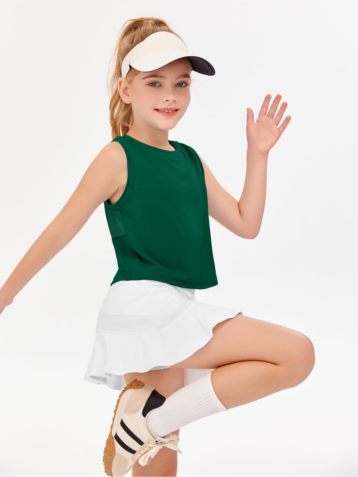 Haloumoning Débardeurs athlétiques sans manches pour filles - Haut court en maille dans le dos - Chemises de sport mignonnes - 5 à 14 ans