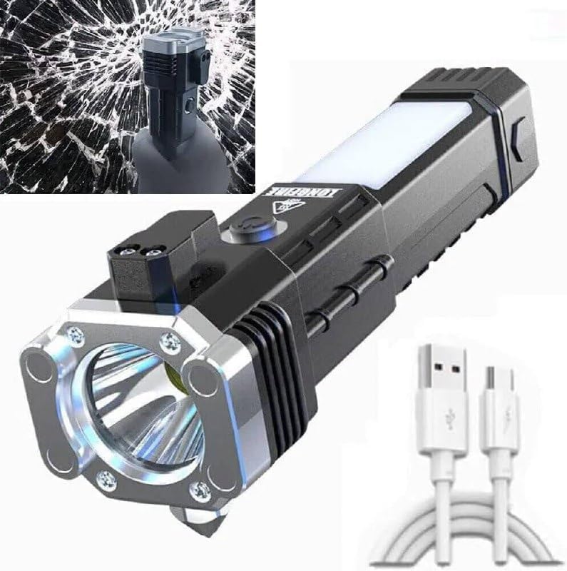 KAYORA LED 3W Torch Light 7 Mode Rechargeable Solar Flashlight Long Beam Range Hammer Strong Magnets Window Glass Seat Belt Cutter Emergency Good Heavy Quality-image-29