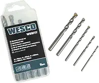 Kit de Brocas Cilíndricas Wesco – 5 Peças | Alta Durabilidade | Aço 40Cr | Tratamento Jateado | Para Concreto, Alvenaria