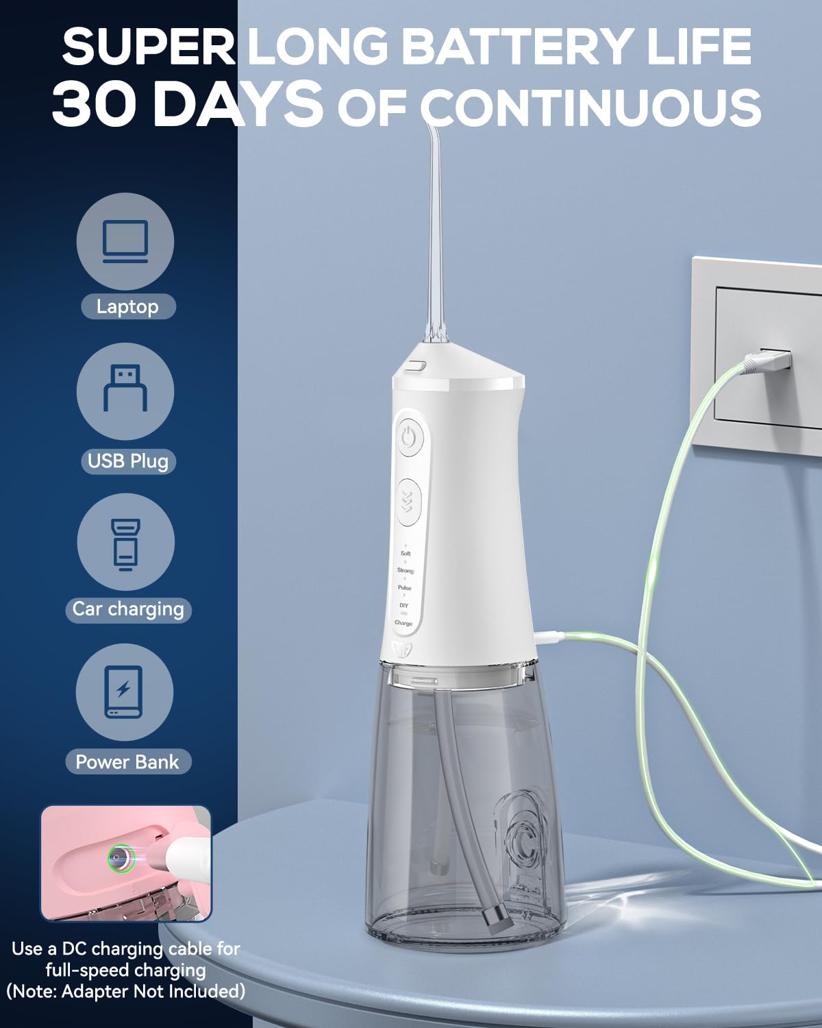 Munddusche JTF Zahndusche & Zungenreiniger, 300ML Wassertank, USB-C Wiederaufladbare Water Flosser, Modell F100