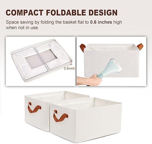 Miniatura 2 de Cestas de almacenamiento para organizar, cubos de almacenamiento grandes de tela de 15.4 x 11.4 x 7.9 pulgadas para estantes, organizadores
