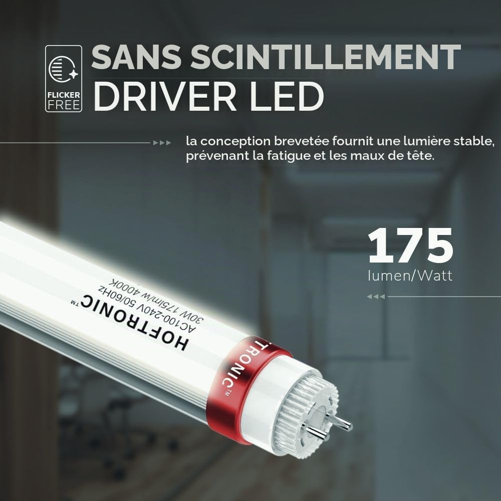HOFTRONIC - Tube LED 150cm - 30 Watt 5250 Lumen (175lm/W) - T8 G13 - Tube sans scintillement - neutre blanc 4000K Tube lampe - Durée de vie : 50.000 heures 5 ans de garantie