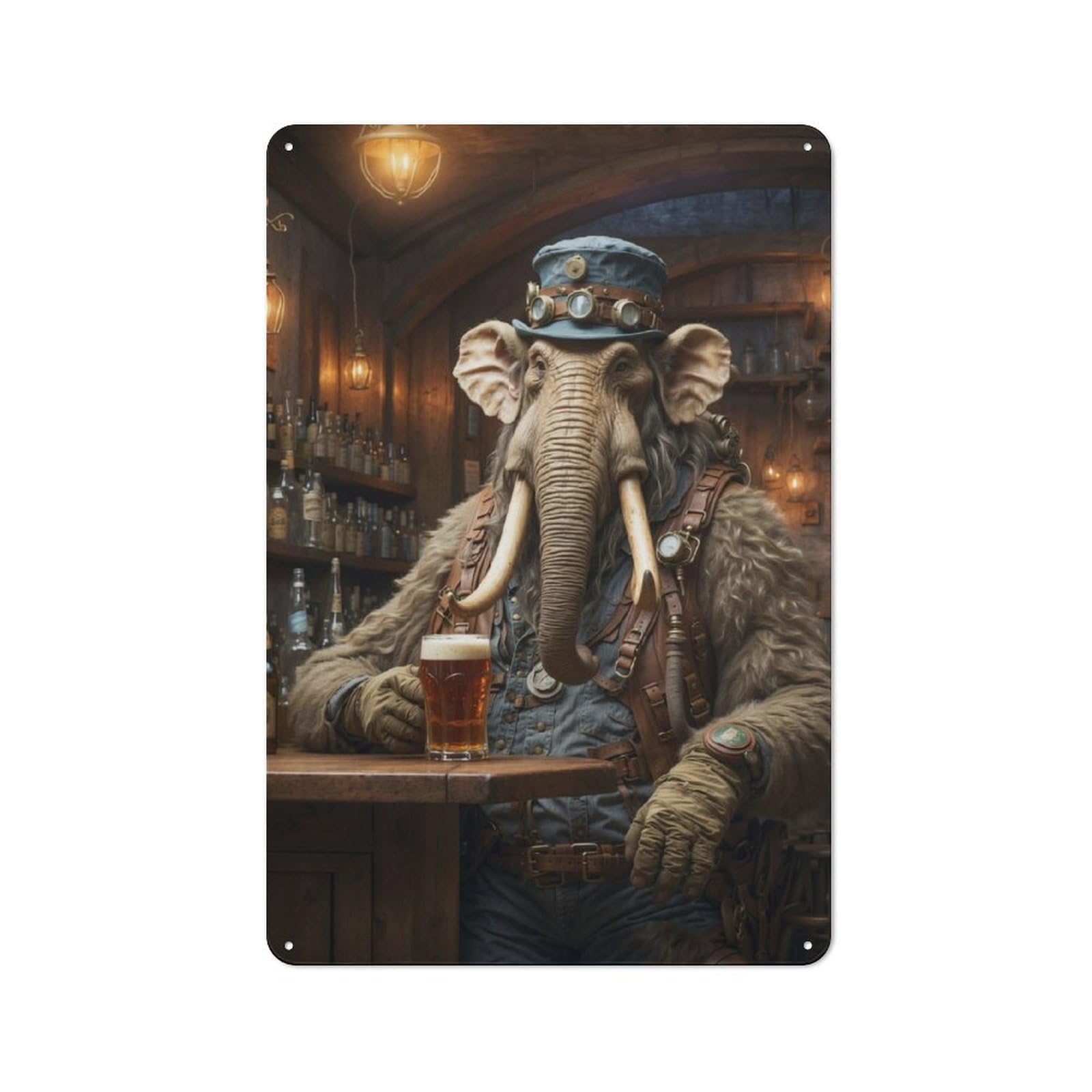 Junmoney Steampunk Beer Mammoth Vintage Tin Wall Plaque 30X20cm For Workshop Wall, A Decorative Christmas Gift For Makers And Diy Enthusiasts