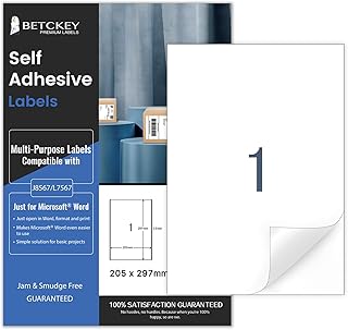 BETCKEY - 100 Hojas de Pegatinas A4, Etiquetas Autoadhesivas Imprimibles de A4 Página Completa para Impresoras de Inyecció...