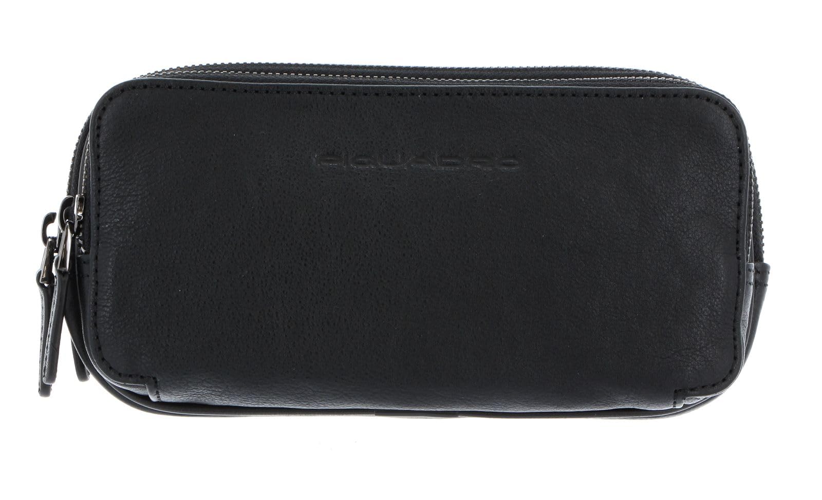 PIQUADRO – Pochette in Pelle Black Square – 3 Scomparti, Polsiera Rimovibile, Protezione RFID – Colore Nero – Uomo