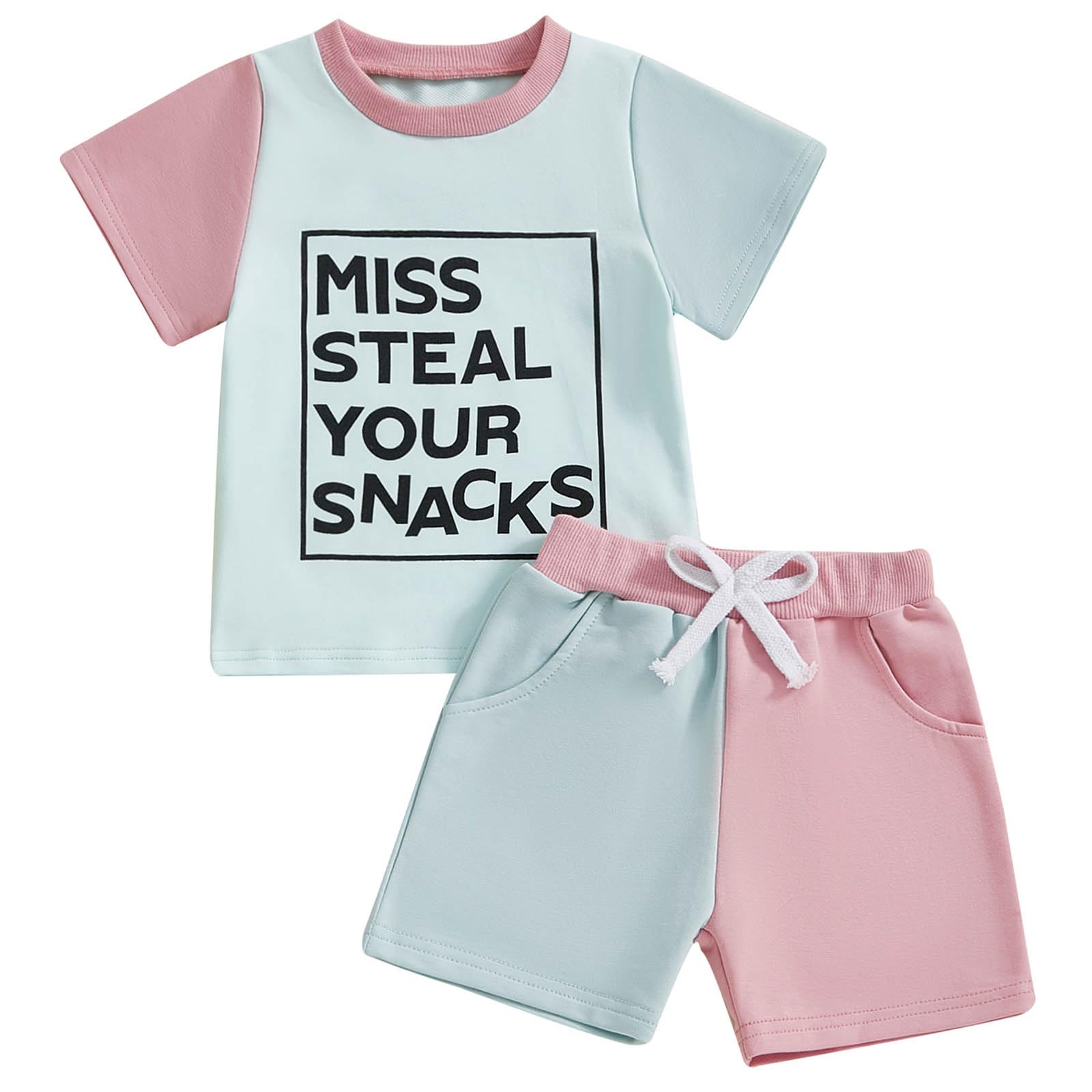 Baby Girl Summer Clothes Toddler Baby Short Sleeve Crew Neck Letters Print T-Shirt Top Short Cute Infant Baby Outfit (Blue, 2-3 Years)