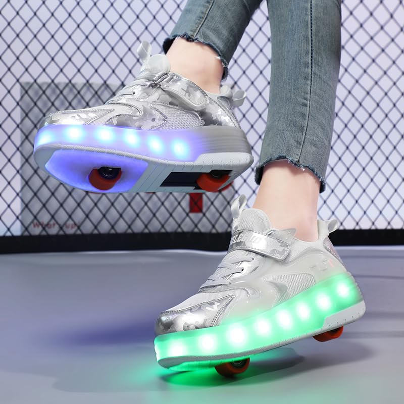 Boys Girls Roller Sneakers Shoes with 2 Wheels 16 LED Light Model Rechargeable Retractable Skateboarding Wheels for Beginner More Balanced Party Birthday Christmas Best Gift4