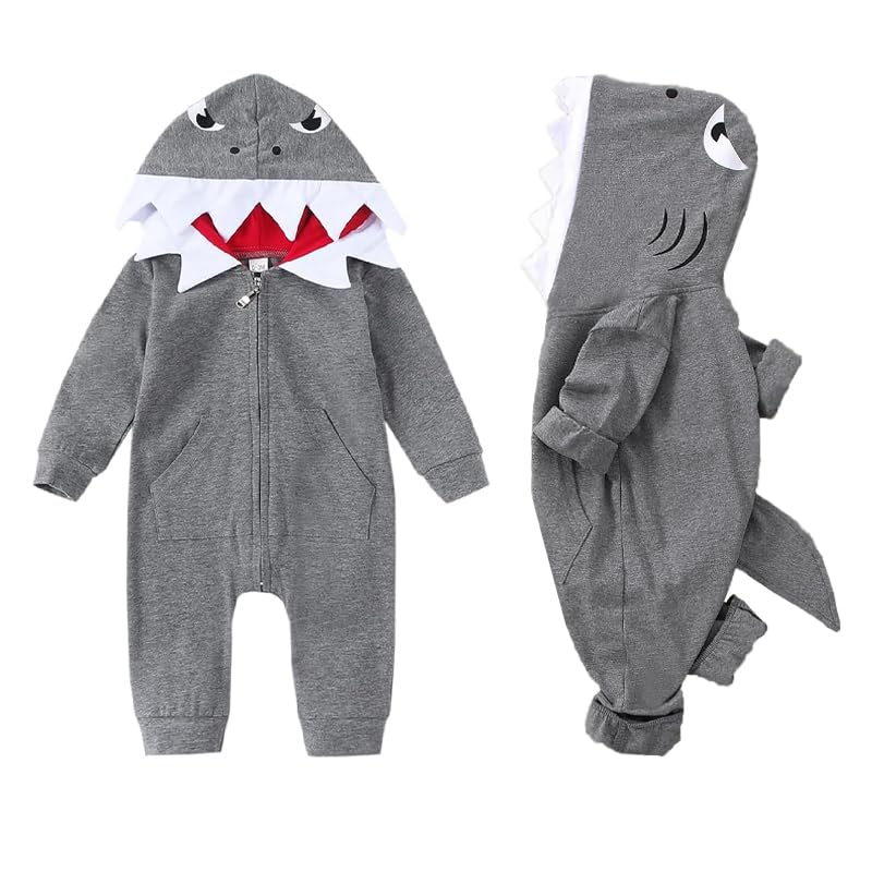 Image of ATCTBOGFS Newborn Infant Baby Boys Girls Cartoon Shark Halloween Christmas Hoodie Romper Jumpsuit Outfits Clothes