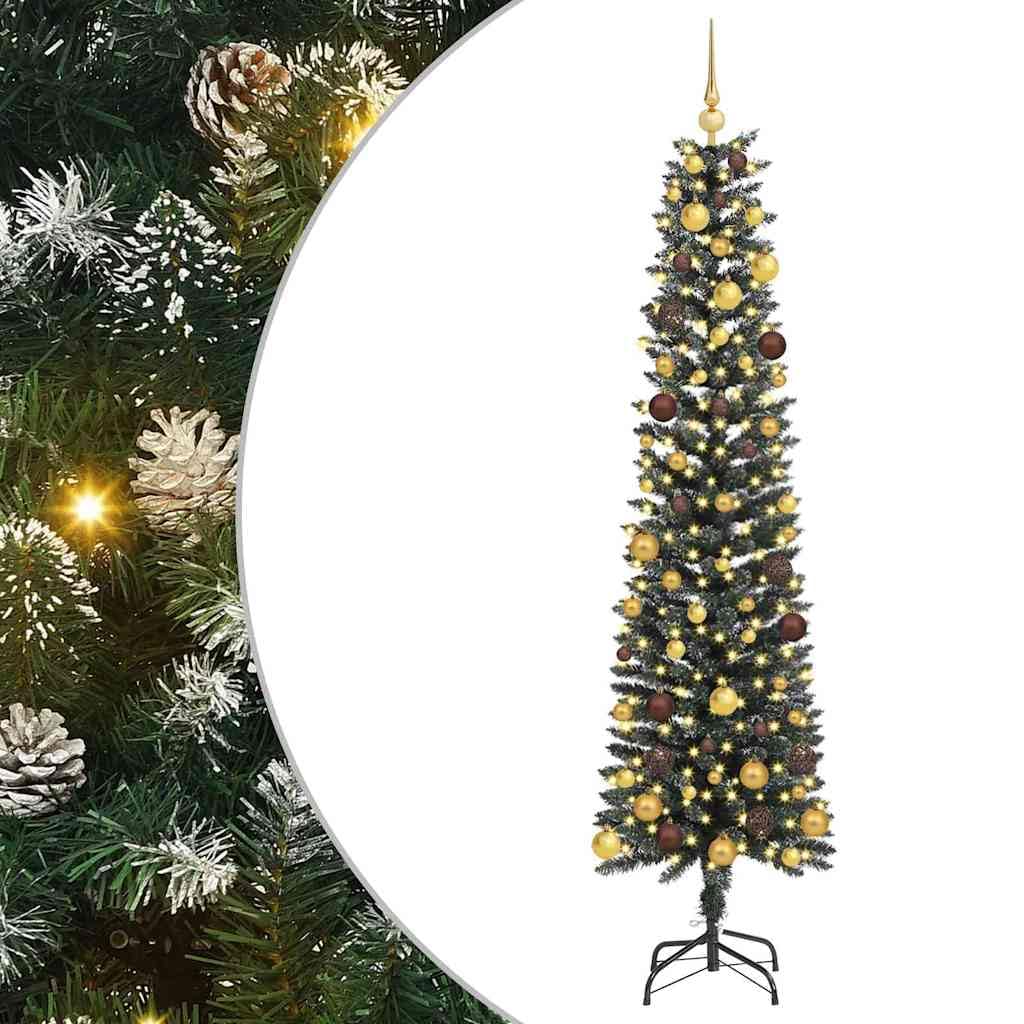 Sztuczna choinka zielona 210 cm PVC i stal ze światłami LED USB