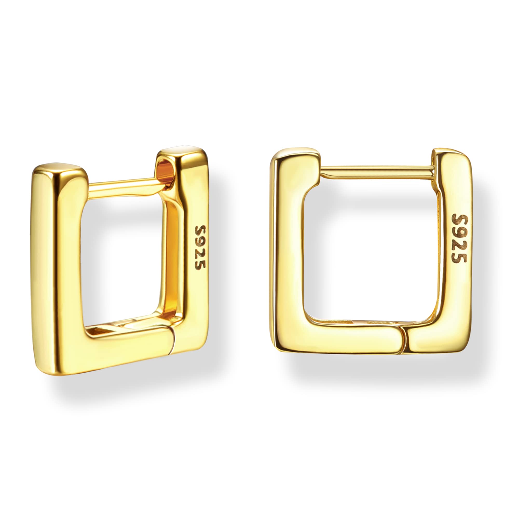 MILACOLATO925 Sterling Silver Small Hoop Earrings for Women 18K Gold Plated Geometric Huggie Hoop Earrings Hypoallergenic Square Cute Hoop Earrings for Women Girls