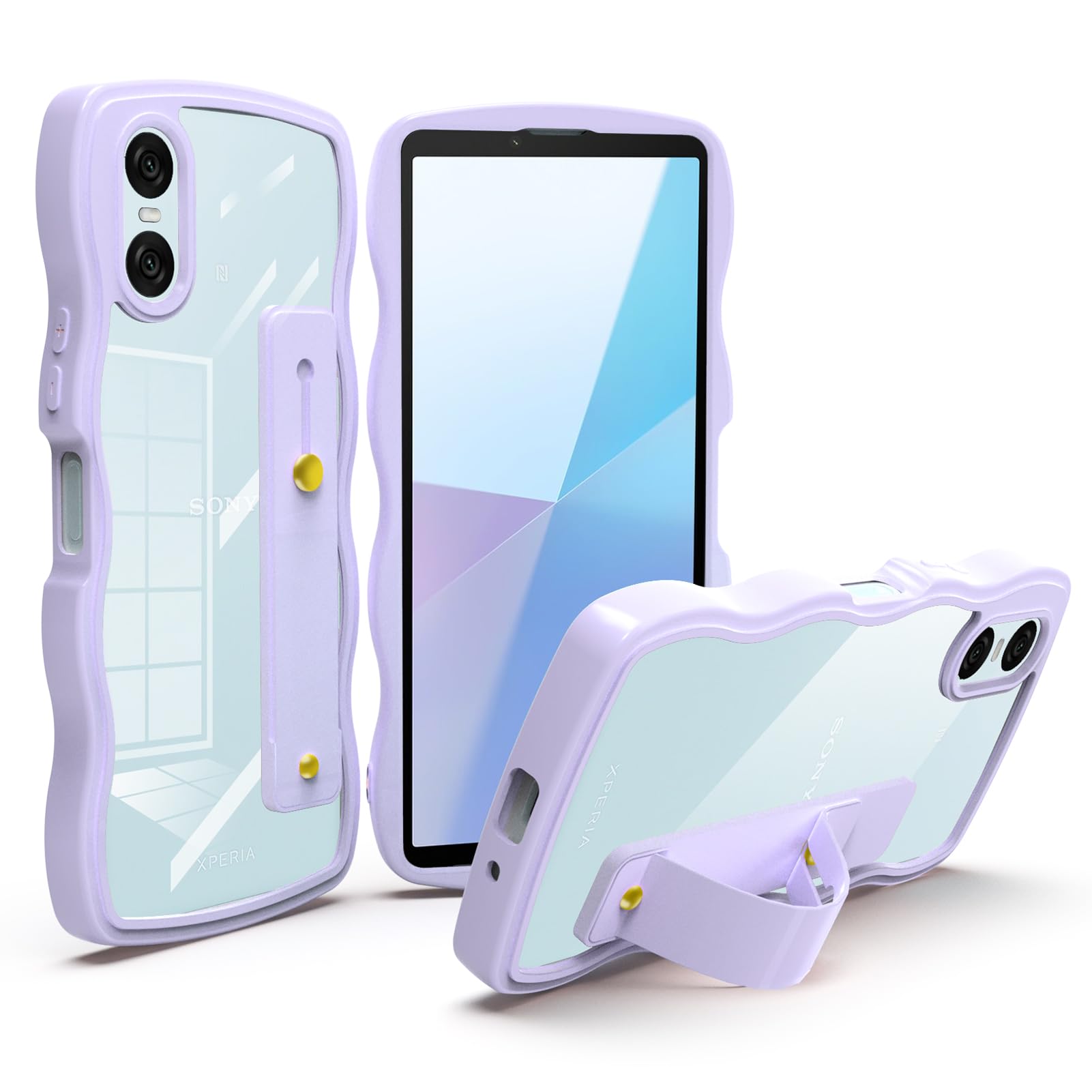 Wonyihui For Xperia 10 VI ケース クリア スタンド機能 SO-52E / SOG14 / A402SO / XQ-ES44 ケース 耐衝撃 うねうね 透明 エクスペリア 10 vi スマホケース Xperia 10VI カバー おしゃれ 人気 軽量 薄型 TPU ストラップホール (パープル)
