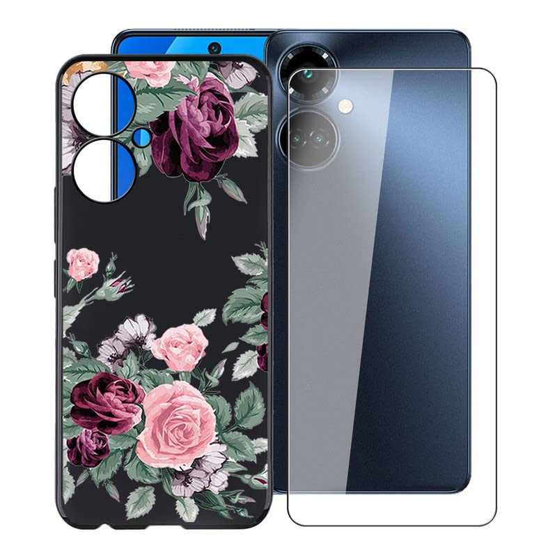 HGJTF Custodia per Tecno Camon 19 (6.8) + [1 Pezzi Vetro Temperato Pellicola Protettiva], Nero Morbida TPU Bumper Case, [Antigraffio X Antiurto] Silicone Cover per Tecno Camon 19 - WMA27