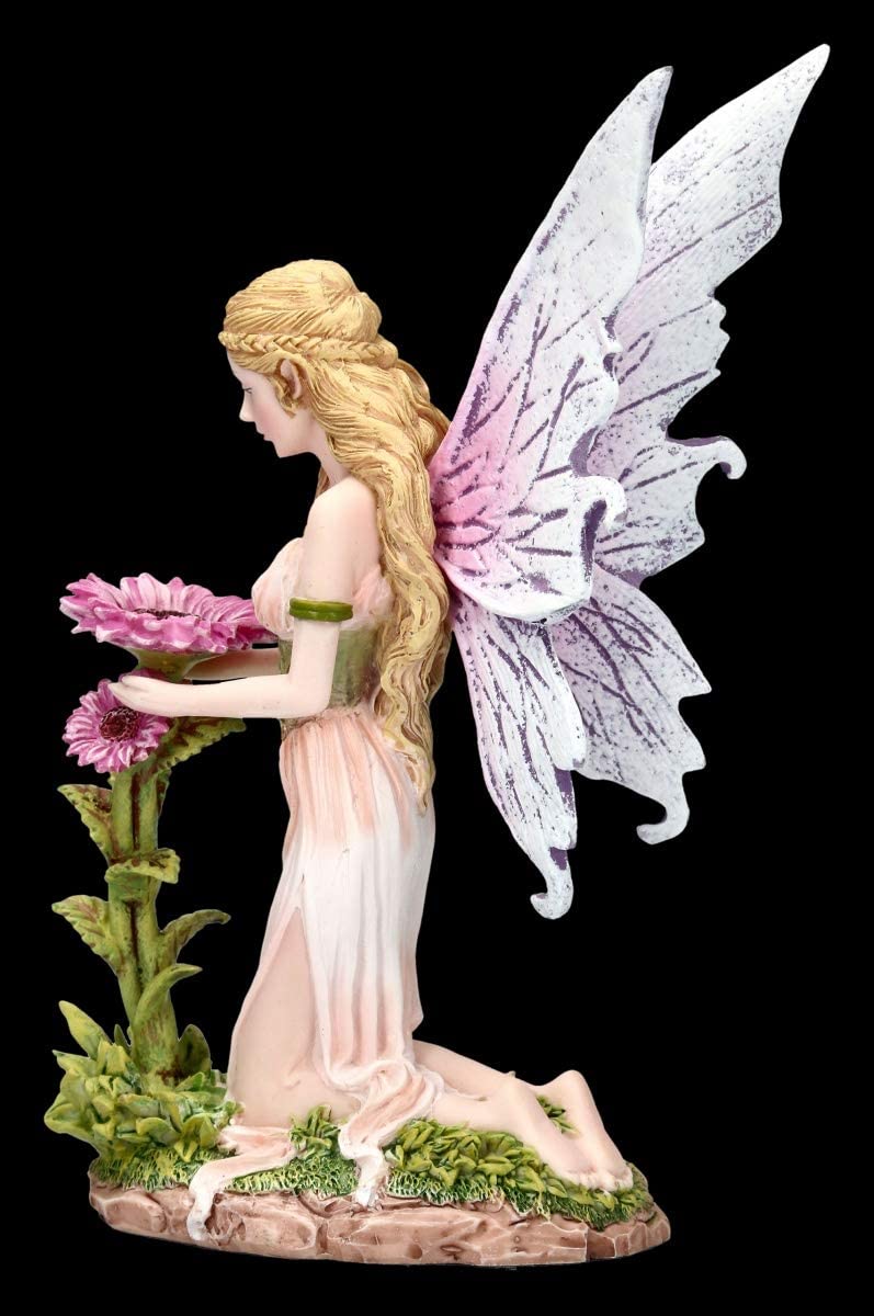 Statuetta di elfo - Florina in ginocchio davanti a un fiore | Fata, fatina, angelo, figura decorativa, articolo decorativo, statua, scultura, A 15 cm