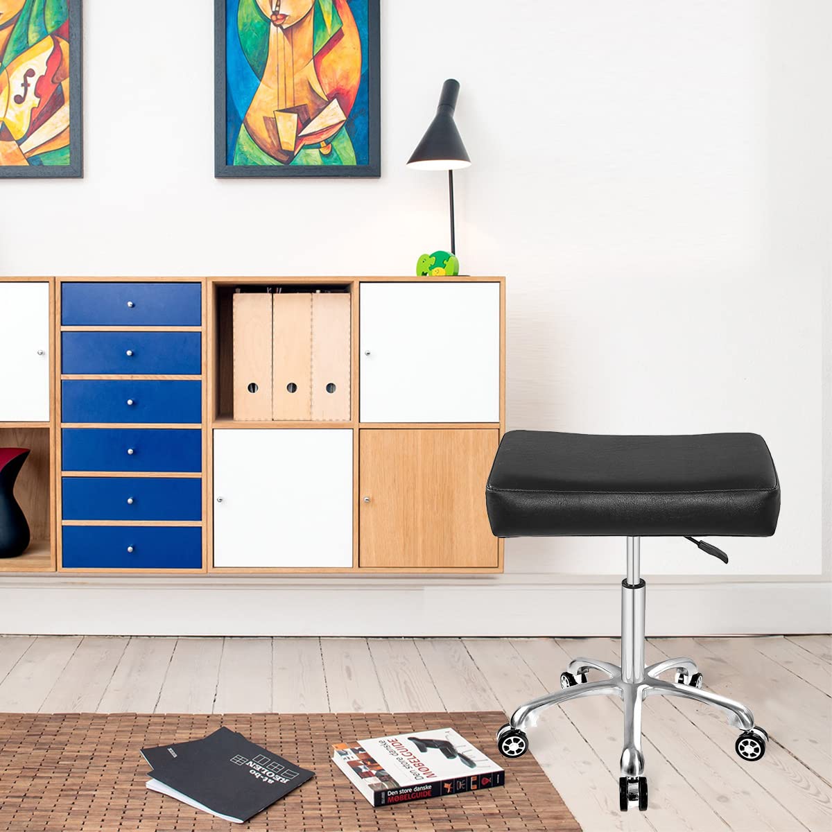 Antlu Hocker Mit Rollen Rollhocker Höhenverstellbar Drehstuhl Drehhocker Arbeitshocker Bürohocker Sitzhocker Kücheocker (Schwarz)