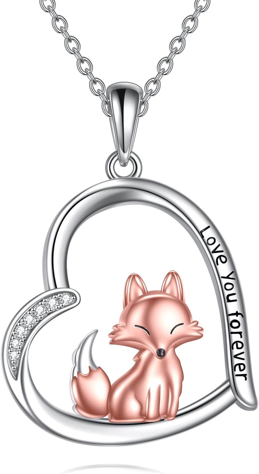 Heart Animal Necklace Sterling Silver Axolotl/Otter/Goat/Cow/Highland Cow/Ferret/Dolphin/Horse/Butterfly/Black Cat/Giraffe Pendant Necklace Heart Animal Jewelry for Women