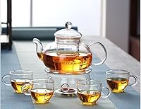 Vista 3 de Sun's Tea Tetera de vidrio de borosilicato ultra transparente de 22 onzas (20.3 fl oz) con infusor de vidrio transparente, para té suelto, té