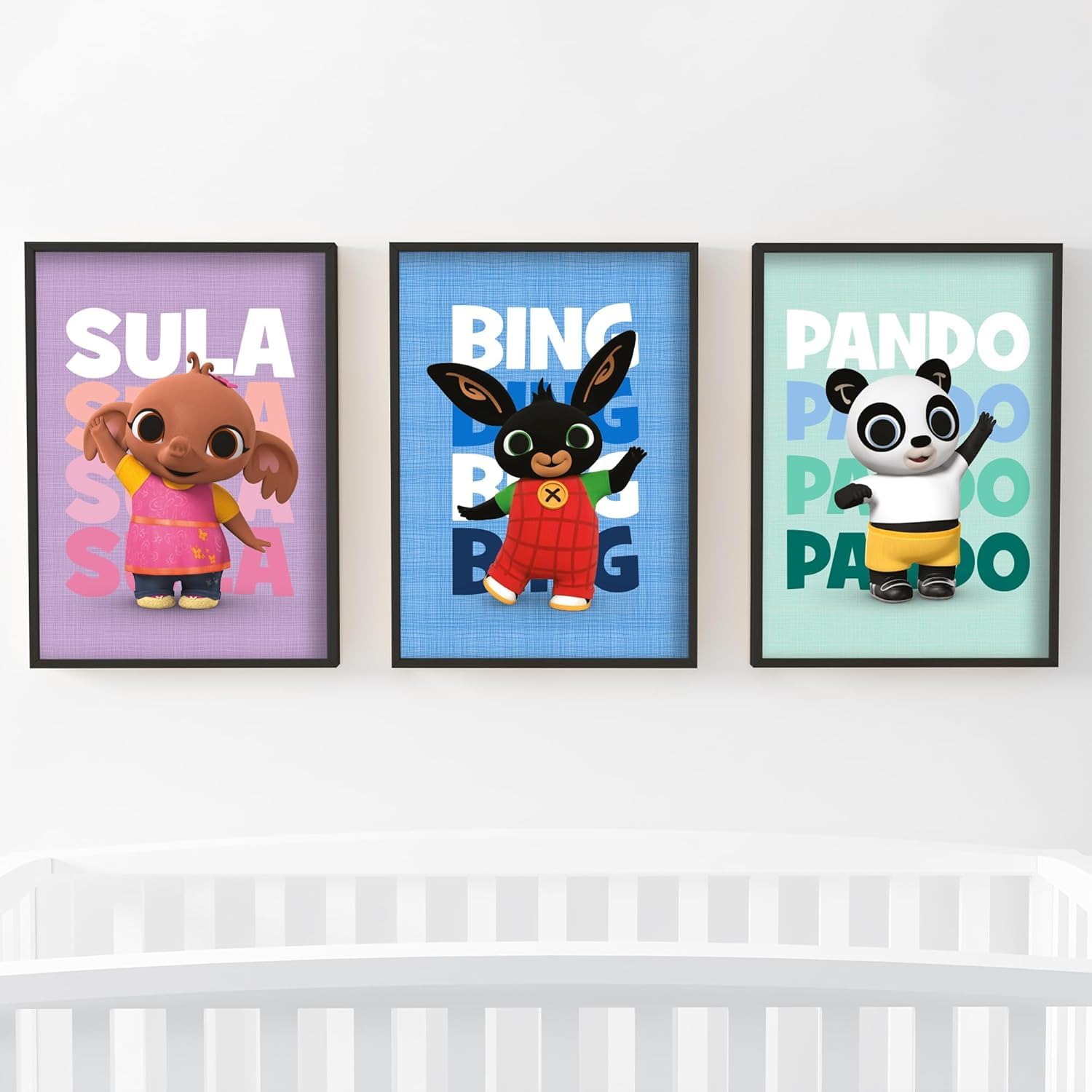Themed Blue Bing Print - Bing Sula And Pando Repeat Name Set Of 3 Posters Wall Art (21Cm X 29.7Cm - A4)