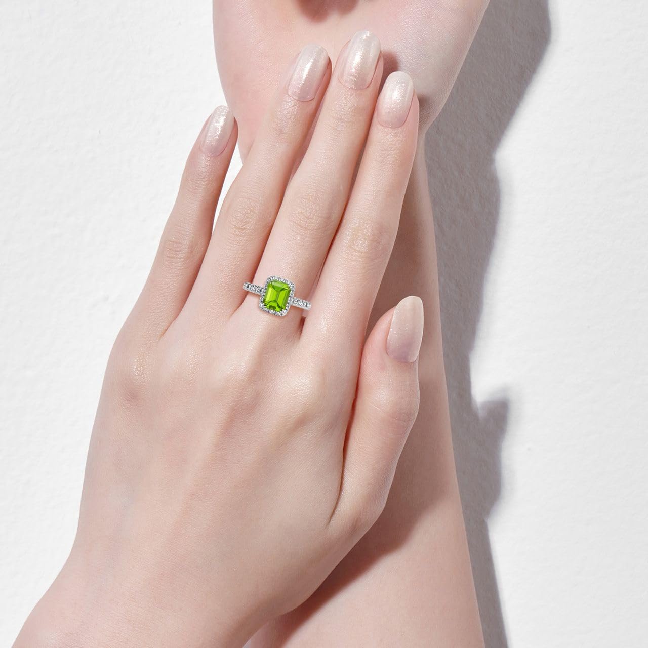 1.5 Carat Peridot Halo Engagement Ring for Women 10k 14k 18k Solid Gold August Birthstone Rings Gemstone Anniversary Birthday Promise Mother's Day Jewelry Gifts for Mom Her Wife Sizes 4~12