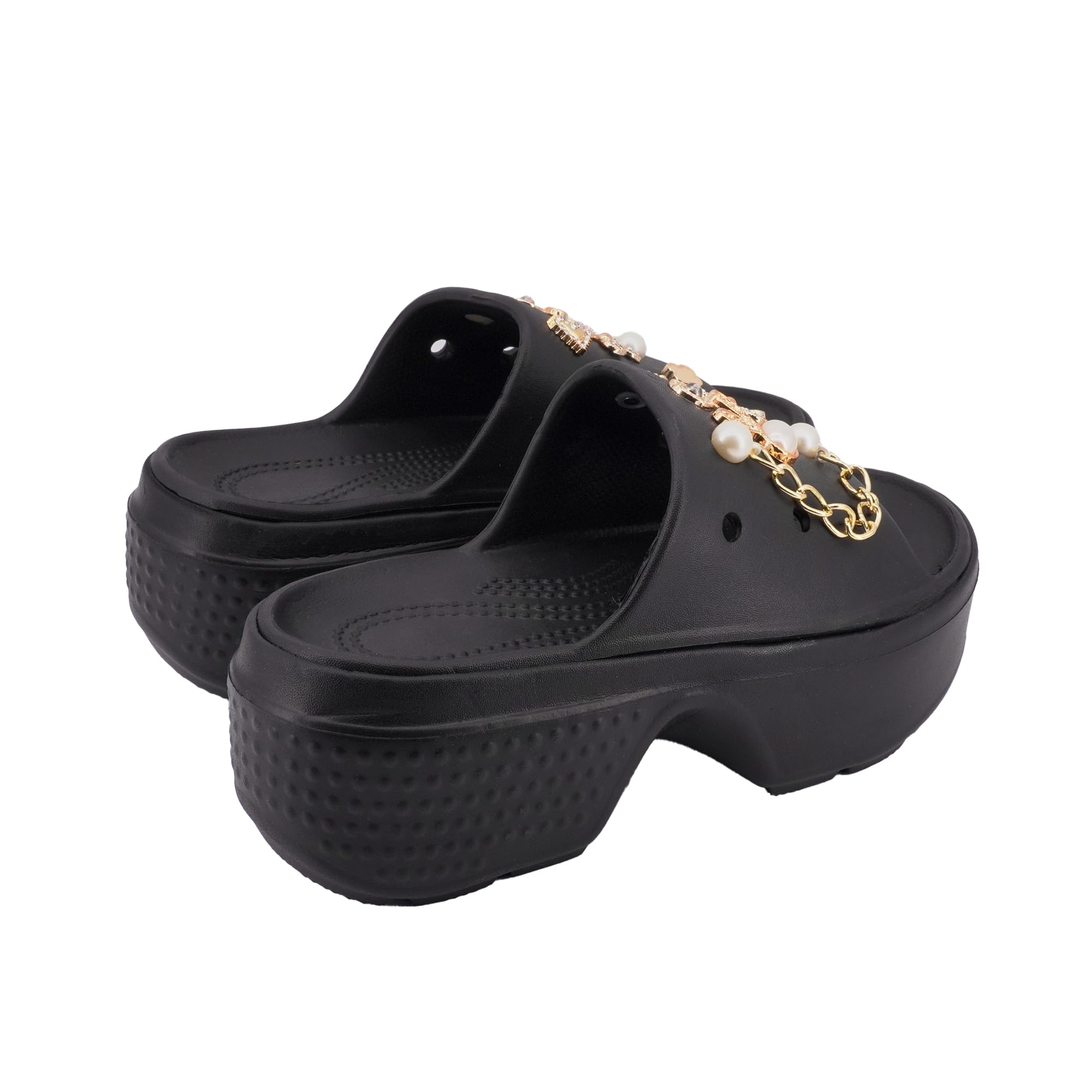 Ciabatte Donna con Zeppa 7.5cm, Plateau Pantofole Estive con Ciondoli DIY Rimovibili, Sandali Mare in EVA Leggeri e Antiscivolo per Vacanze e Casa