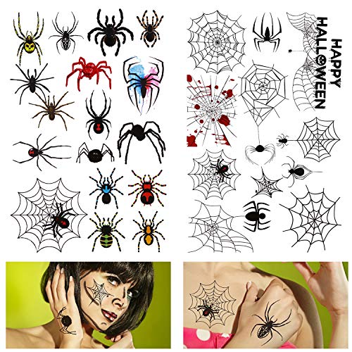 29 Pcs Spider Temporary Tattoos - Halloween Spider Web Tattoos for Halloween Costume Accessories and Parties