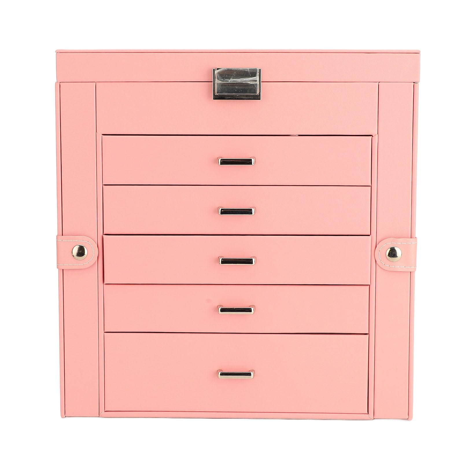 Abschließbare Schmuckschatulle mit 6 Ebenen und 5 Schubladen, Großer Schmuck-Organizer, Spiegel-Schmuckkästchen mit Fächern, Ideal für Damen, Ringe, Ohrringe, Halsketten, Armbänder und Uhren