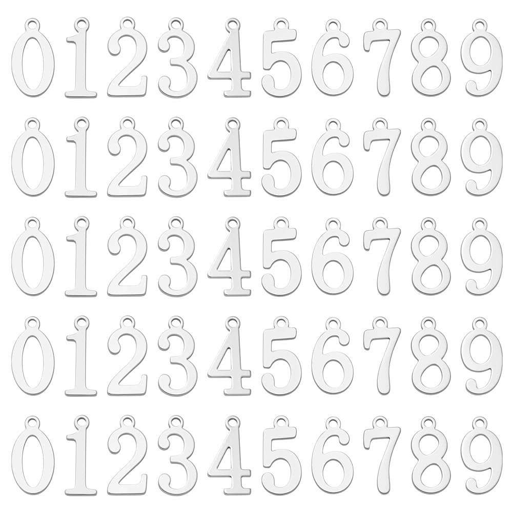 UNICRAFTALE About 100pcs Number 0~9 Metal Charms Stainless Steel Pendants Hypoallergenic Pendants 1.5mm Small Hole for DIY Jewelry Findings Making Stainless Steel Color