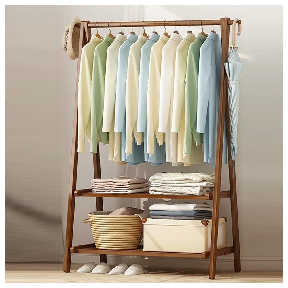 XDLEDMKIZ Sturdy Wooden Coat Rack with Shoe Storage, Free Standing Clothes Rail for Entryway, Hallway, Living Room, Office, Bedroom - Available in 66CM/86CM/116CM, Suppor