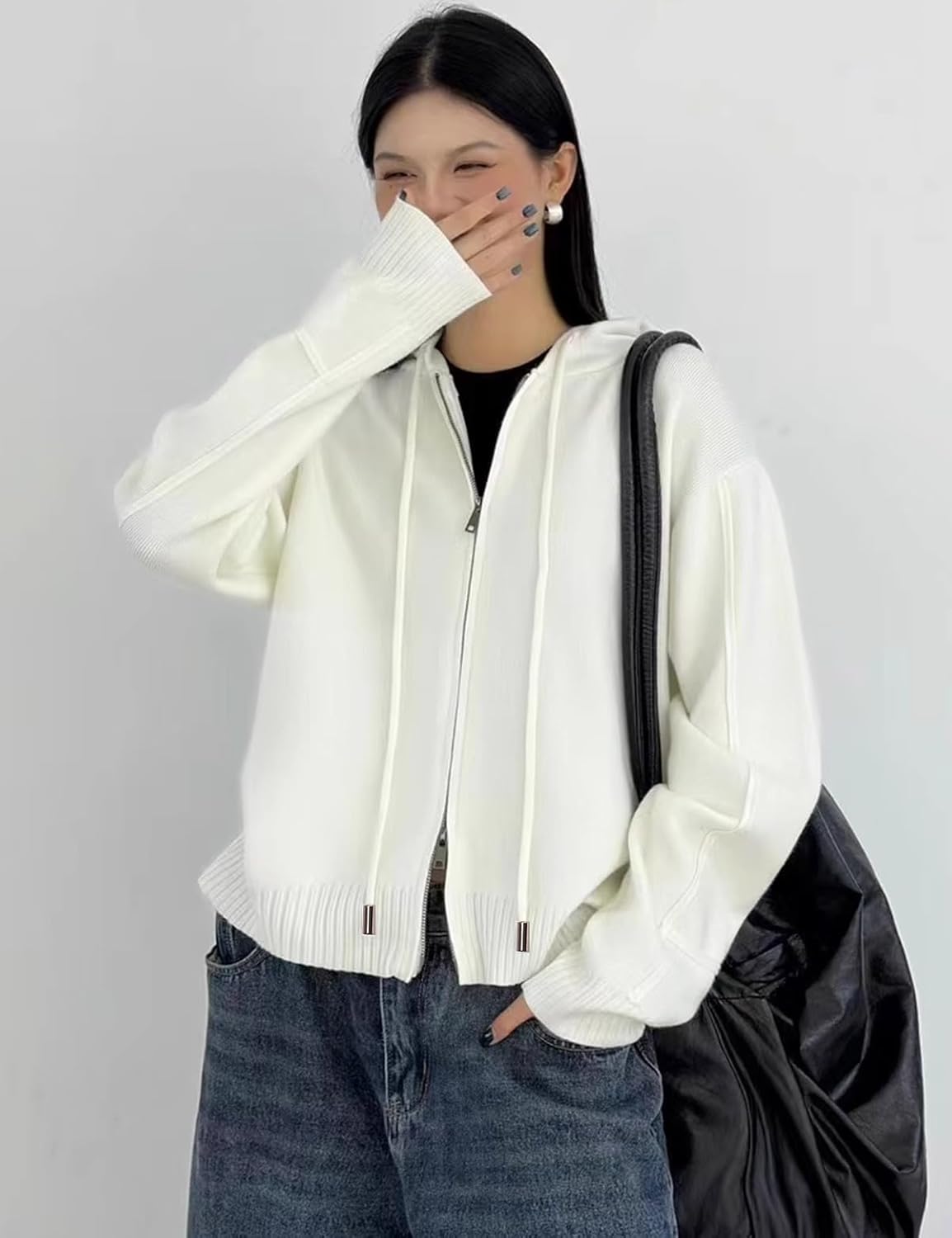 Women’s Full Zip Up Hoodies Soft Knit Sweaters Drawstring Long Sleeve Casual Trendy Oversized Cardigans - Image 3