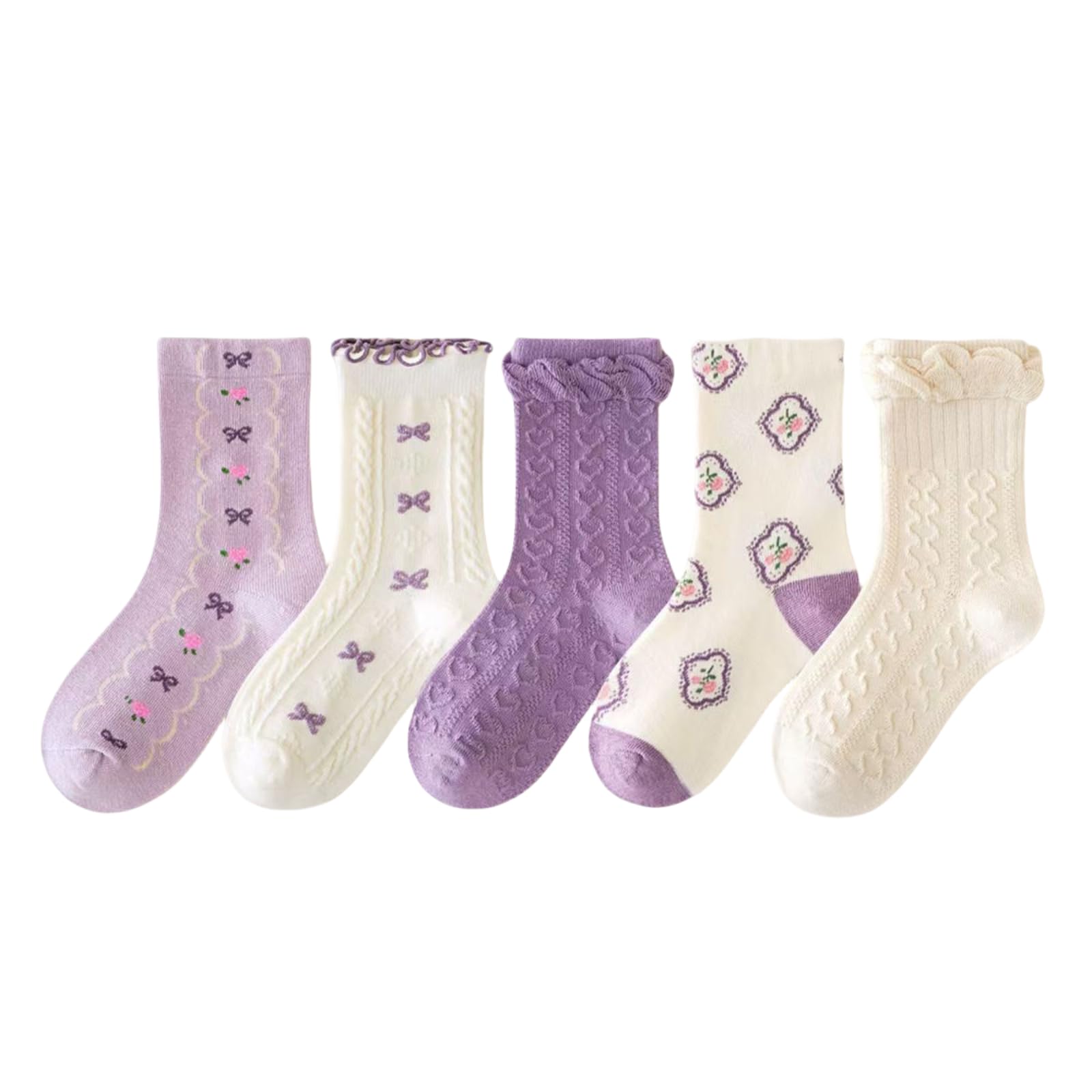 LFOXROG 5-Pack Girls Floral Bows Ruffles Socks, Soft Cotton Toddler Kids Socks for Daily Wear & Gifts