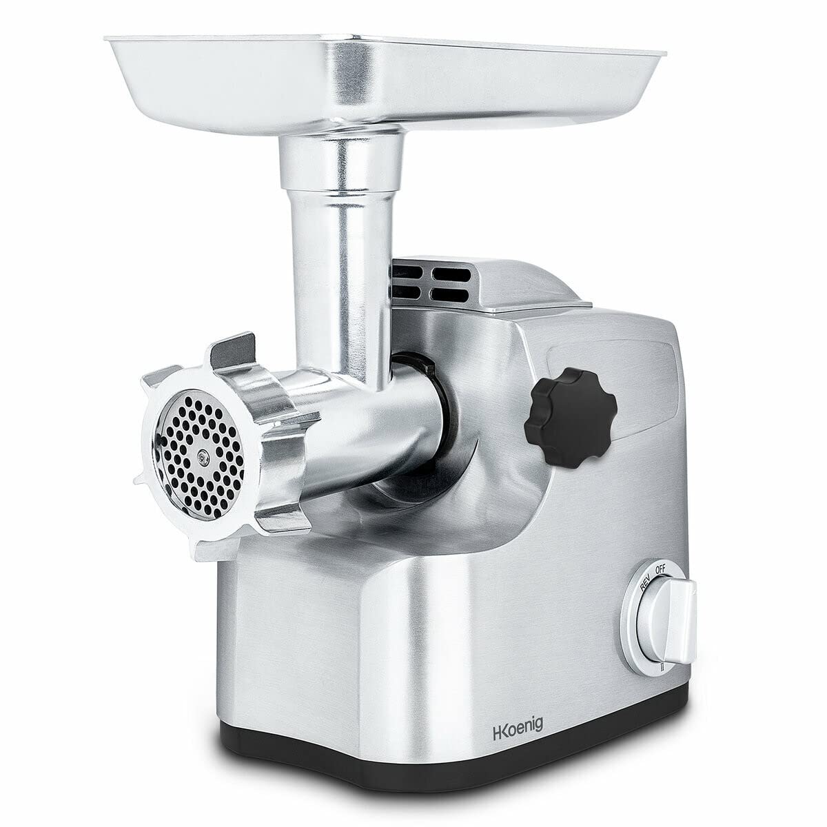H.Koenig - Tritatutto elettrico professionale WMG800, potente, fino a 2 kg/min, lama di taglio in acciaio inox, 3 misure di griglia tritatutto, 2 velocità 1800 W, per carni e salsicce