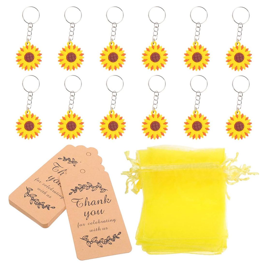 KGDUYC Paquetes de llaveros para cotillones,Juego de 12 Piezas de Llavero de Recuerdo de Fiesta de Girasol,Regalo de acción de Gracias para Fiesta de cumpleaños y Boda,Suministros de Agradecimiento
