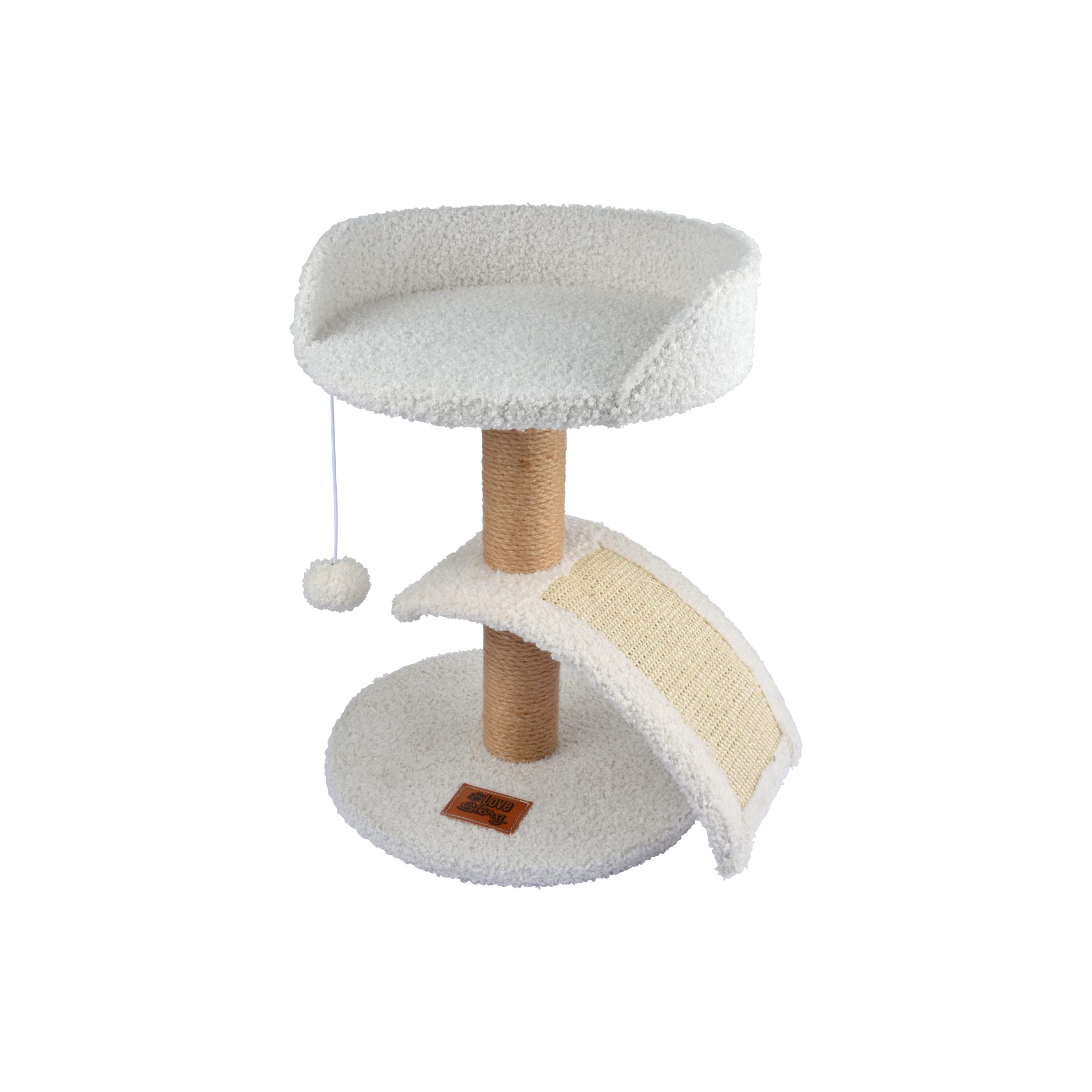 Wooly Cat Tree with Toy and Scratching Post 30 x 40 cm Ecru