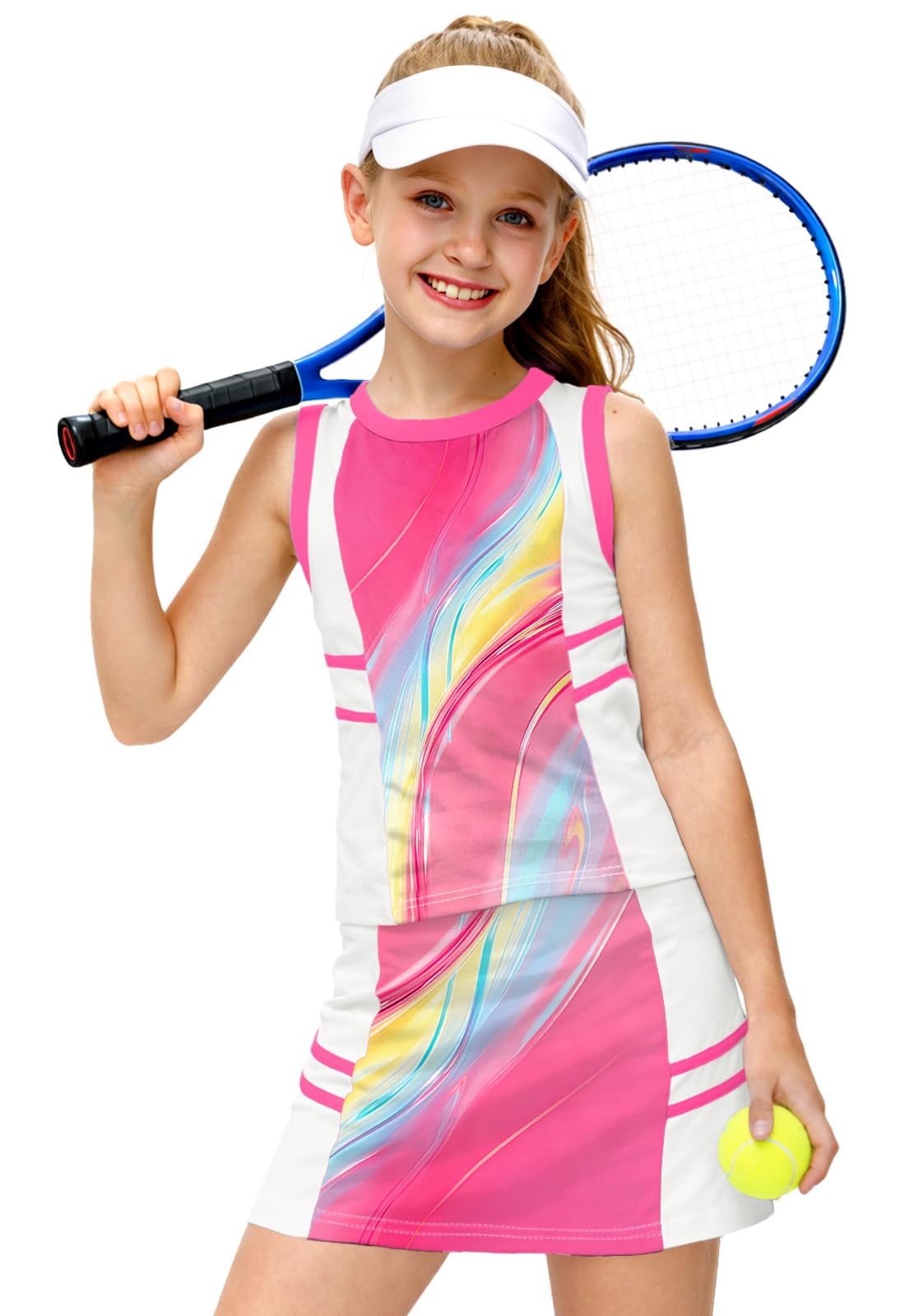 AOBUTE Girls Tennis Golf Outfit Tank Top and Skirt with Shorts Set 4-12 Years