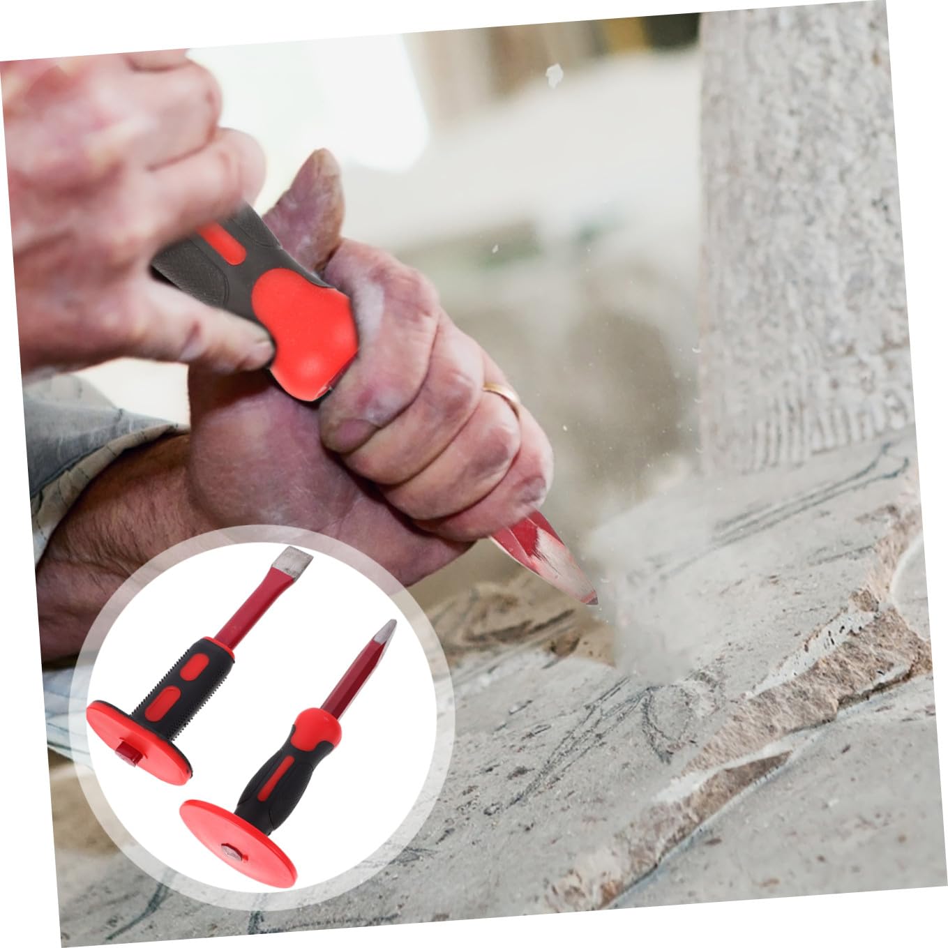 Cabilock Set Scalpelli da Demolizione 250 Mm in Acciaio Cromo Vanadio Protezione Mano Ergonomica, Scalpello Piatto e Punta per Calcestruzzo, Muratura e Lavorazioni Pesanti, Utensili