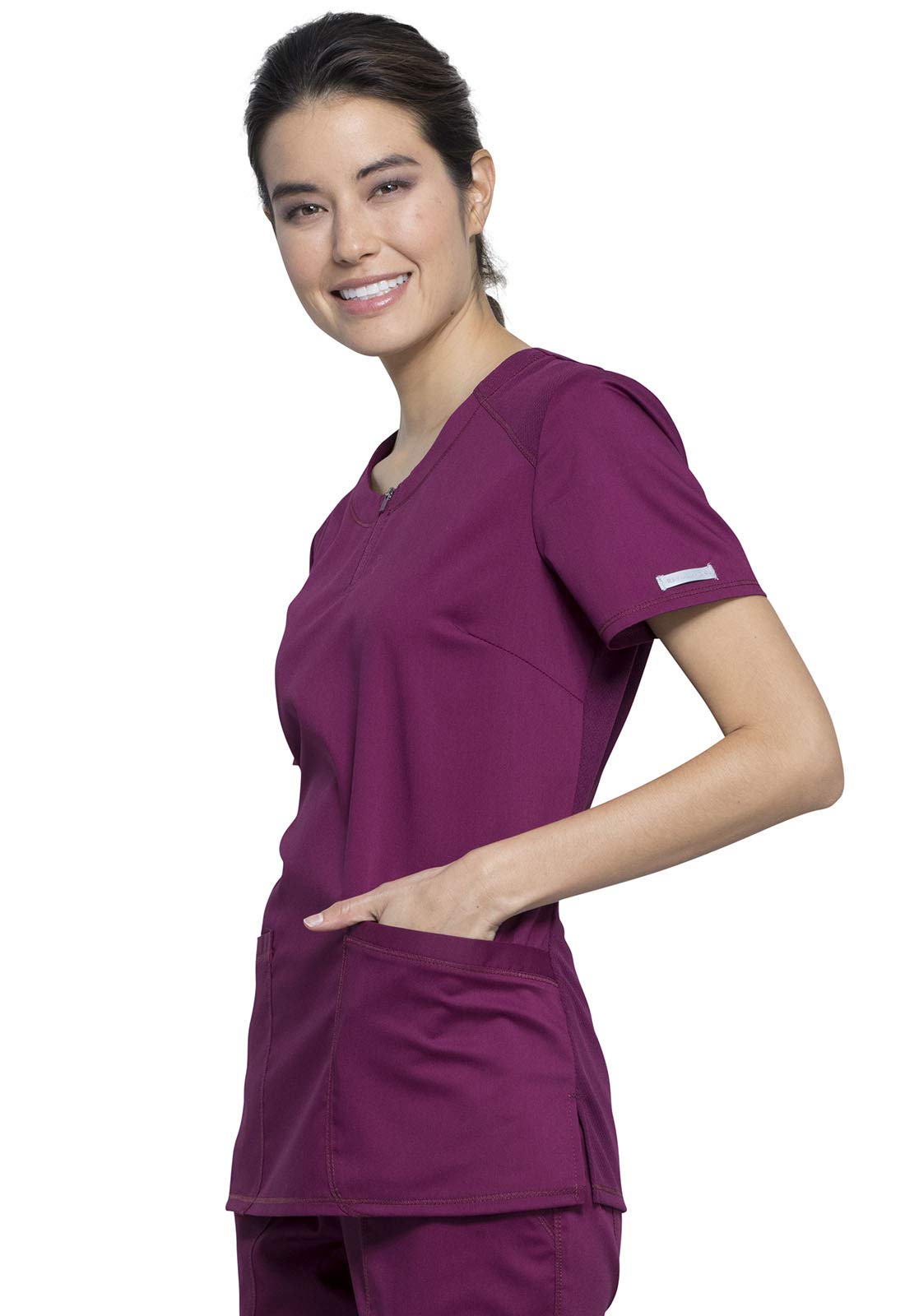 Cherokee WW105 - Conjunto de ropa quirúrgica para mujer con cremallera y cuello redondo WW602, tiro medio, pierna cónica, pantalón médico con cordón
