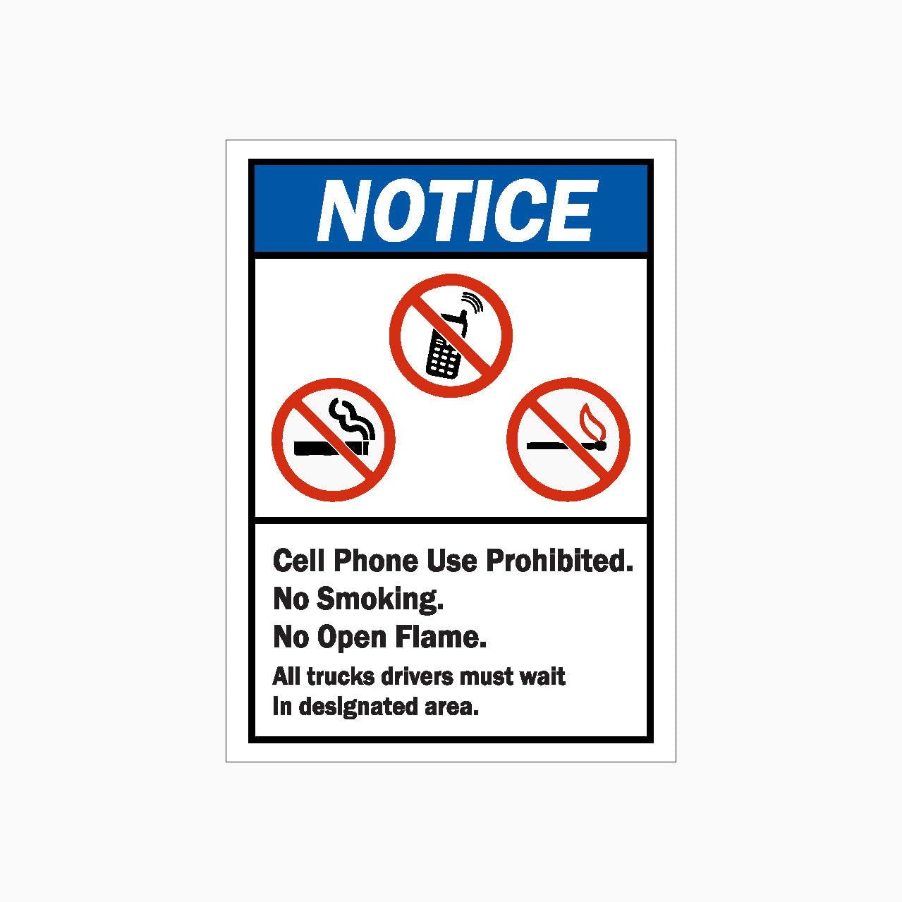 CELL PHONE USE PROHIBITED - NO SMOKING - NO OPEN FLAME Sign Prohibition Metal Tin Sign 8 x 12 inch for Industrial & Commercial Series