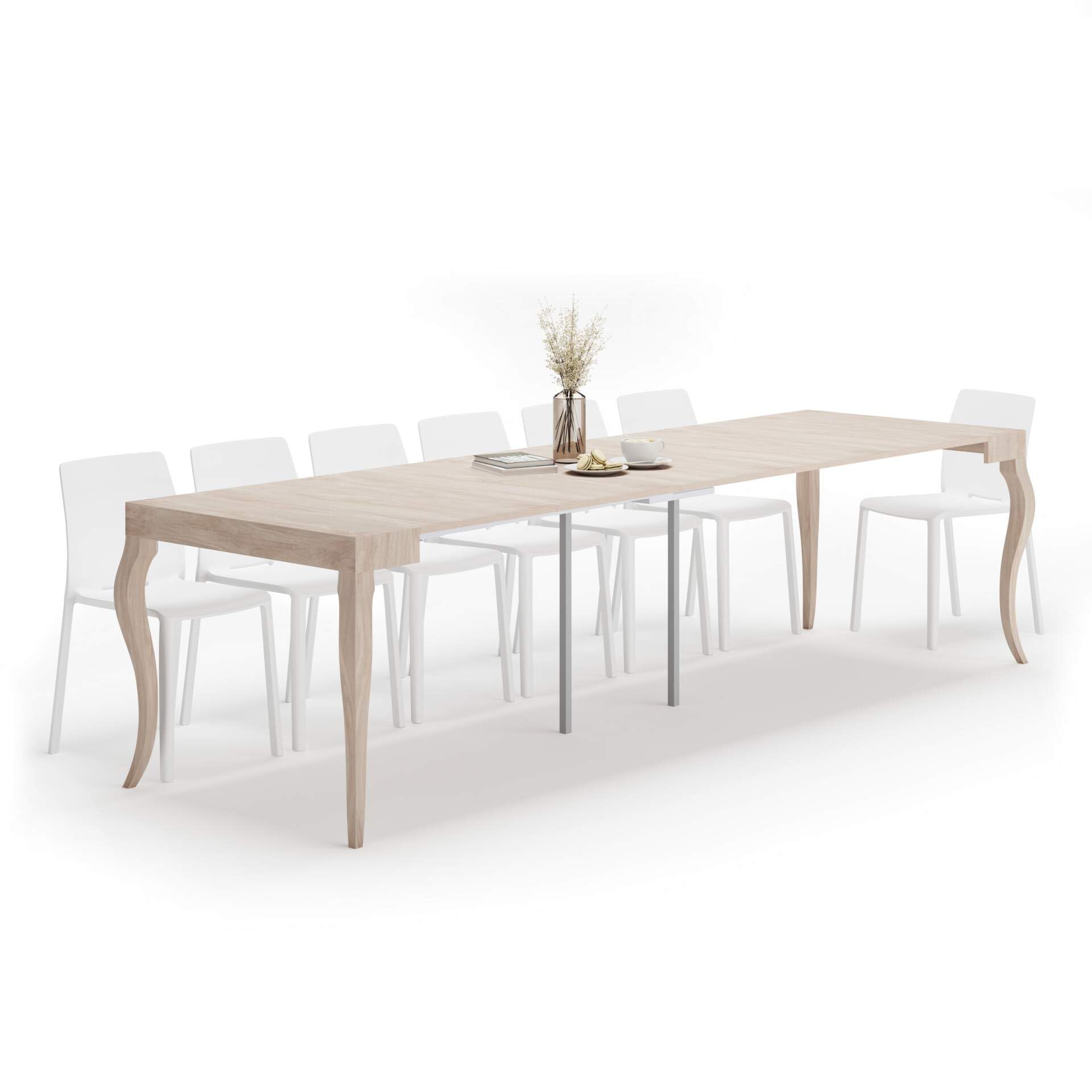 Mobili Fiver, Tavolo Consolle Allungabile, modello Classico, 45(306,​2) x90 cm, Olmo perla, fino a 14 posti, Consolle da Soggiorno, Made in Italy