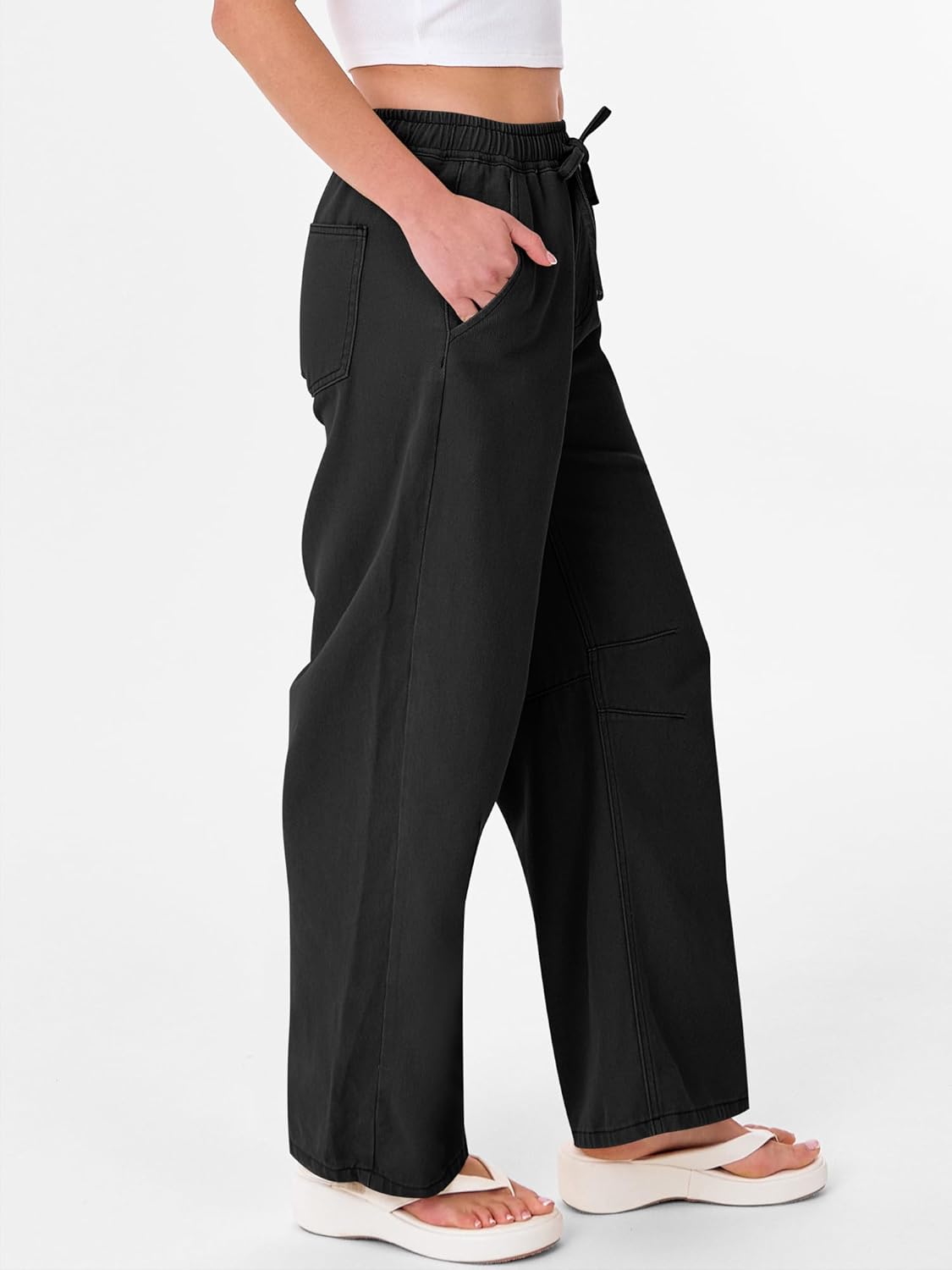 ANRABESS Women Barrel Jeans High Waisted Wide Leg Drawstring Denim Pants Y2K Baggy Loose Fit Trouser Jeans with Pockets - Image 3